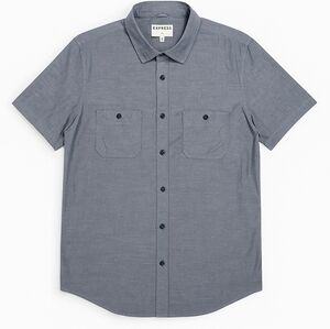 EXPRESS | Men's  Slim Soft Touch Blue Chambray | Short Sleeve Shirt | Size Large